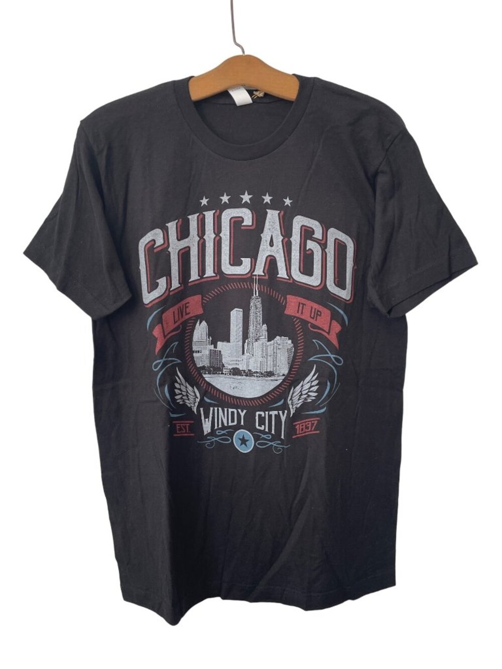 Good Land Supply Co Graphic Tee Medium Chicago Windy City Shirt Black Cotton NEW